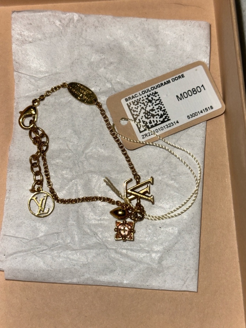 Louis Vuitton Gold and Pink Crystal LV Charm Bracelet - Picture 12 of 14